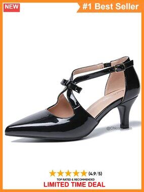Women's Kitten Heels T Strap 2 Inch Low Heel Bow Pointed Toe D'Orsay Dressy